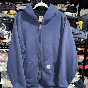 Vintage Carhartt Faded Navy Blue Thermal Line Zip Up Hoodie Size Xl